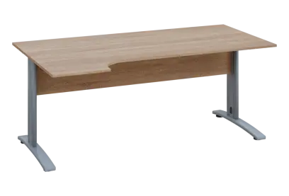 ERK 28 - 184 stůl kancelářský, rohový, levý, kovová podnož stříbrná, deska 25 mm, široký 1800 mm, dub bardolino